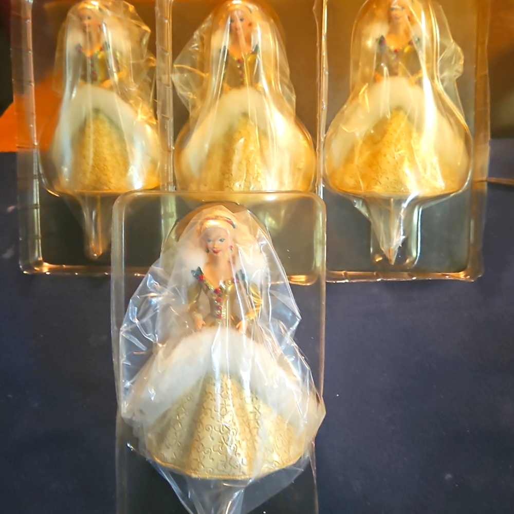 4 - 1995 New( No Boxes)Hallmark Happy Holidays Barbie Christmas Stocking Hangers